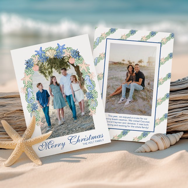 Watercolor Coastal Christmas Garland Photo Holiday Card (Creator Uploaded)
