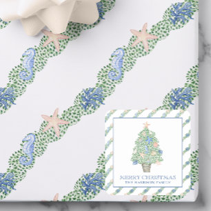 Watercolor Coastal Christmas Tree Gift Square Sticker
