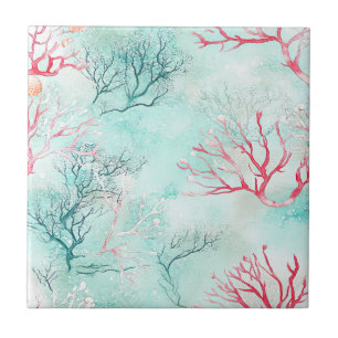 Watercolor Coastal Coral Pattern Tile