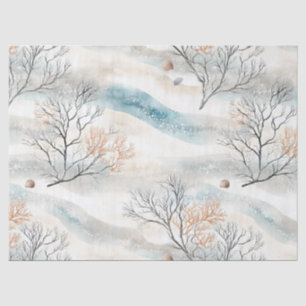 Watercolor Coastal Coral & Seashell Waves (1) Tissue Paper