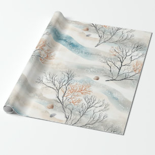 Watercolor Coastal Coral & Seashell Waves (1) Wrapping Paper