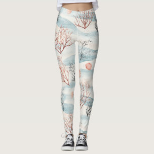 Watercolor Coastal Coral & Seashell Waves (2) Leggings