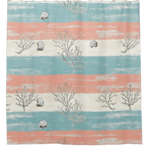 Watercolor Coastal Coral & Seashell Waves (3) Shower Curtain