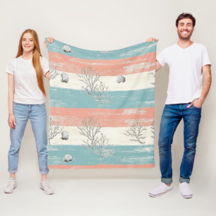 Watercolor Coastal Coral & Seashell Waves (4) Fleece Blanket