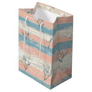 Watercolor Coastal Coral & Seashell Waves (4) Medium Gift Bag