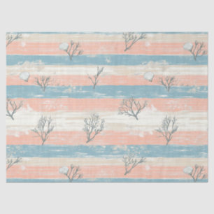 Watercolor Coastal Coral & Seashell Waves (4) Tissue Paper