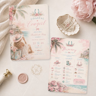Watercolor, coastal cowgirl bachelorette party invitation