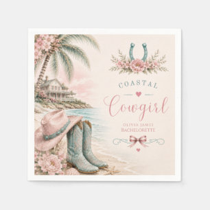 Watercolor, coastal cowgirl bachelorette party napkin