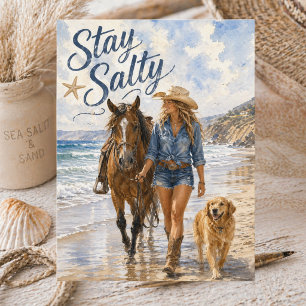 Watercolor Coastal Cowgirl Stay Salty Summer Beach Postcard