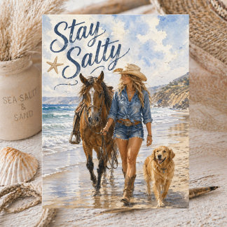 Watercolor Coastal Cowgirl Stay Salty Summer Beach Postcard