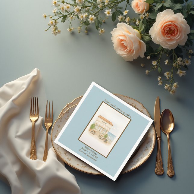 watercolor coastal mediterranean ocean wedding  napkin (Creator Uploaded)