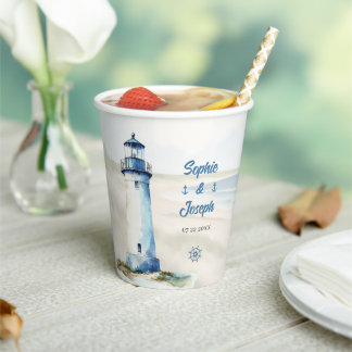 Watercolor Coastal New England Wedding Paper Cups