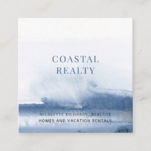 Watercolor Coastal Ocean Realtor Real Estate Square Business Card