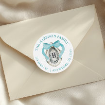 Watercolor Coastal Oyster Bow Monogram Address