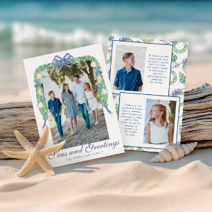 Watercolor Coastal Oyster Garland Swag Photo Holiday Card