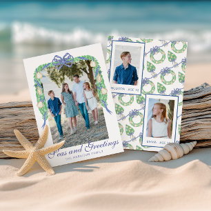Watercolor Coastal Oyster Garland Swag Photo Holiday Card
