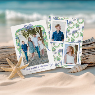 Watercolor Coastal Oyster Garland Swag Photo Holiday Card