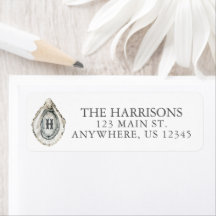 Watercolor Coastal Oyster Monogram Address