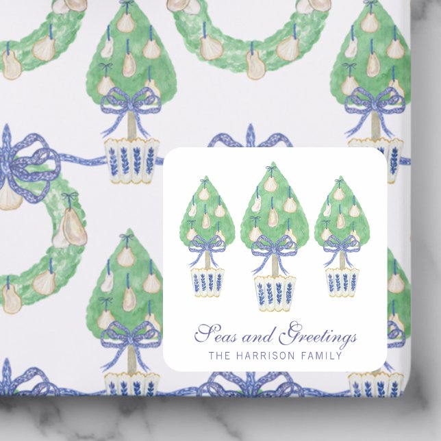 Watercolor Coastal Oyster Topiary Square Sticker (Creator Uploaded)