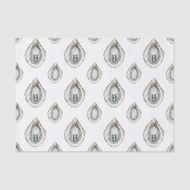 Watercolor Coastal Oysters Monogram Tissue Paper (Front)