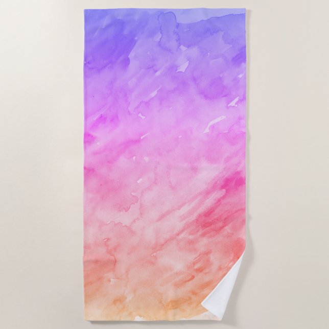 Watercolor Coastal Purple Pattern  Beach Towel (Front)