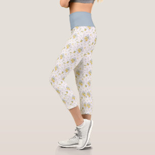 Watercolor Coastal Riviera Lemon Tile Pattern Capri Leggings