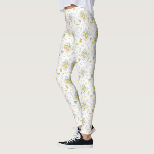 Watercolor Coastal Riviera Lemon Tile Pattern Leggings