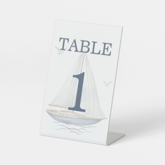 Watercolor Coastal Seascape Table Number Wedding   Pedestal Sign