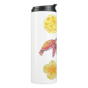 Watercolor Coastal Summer Sticker Set Sea Turtle Thermal Tumbler