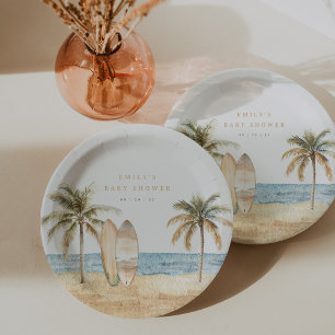 Watercolor Coastal Surf Baby Shower Paper Plate