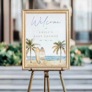 Watercolor Coastal Surf Baby Shower Welcome Sign
