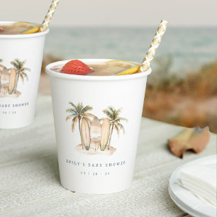 Watercolor Coastal Surfer Theme Baby Shower Paper Cups
