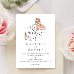 Watercolor Cocker Spaniel Dog & Floral Pink Rose Invitation