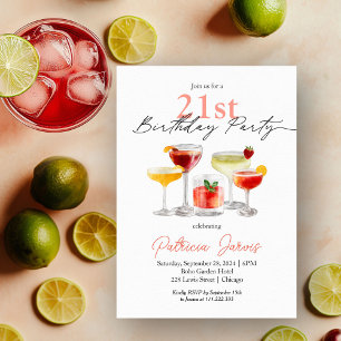 Watercolor Cocktail 21st Birthday Party Invitation