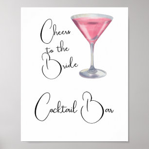Watercolor Cocktail bar Bridal shower  Poster