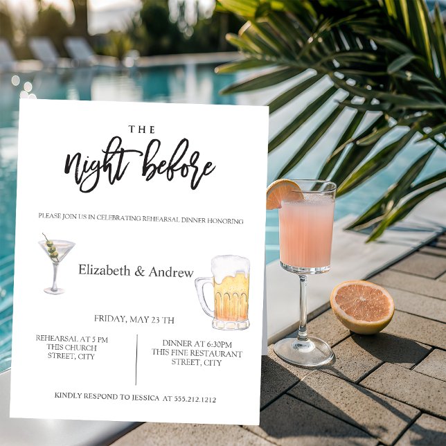 Watercolor Cocktail,Beer Rehearsal Dinner  Invitation (Creator Uploaded)
