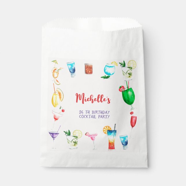 Watercolor Cocktail birthday party for adults Favour Bags (Front)