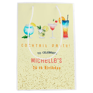 Watercolor Cocktail birthday party for adults Medium Gift Bag