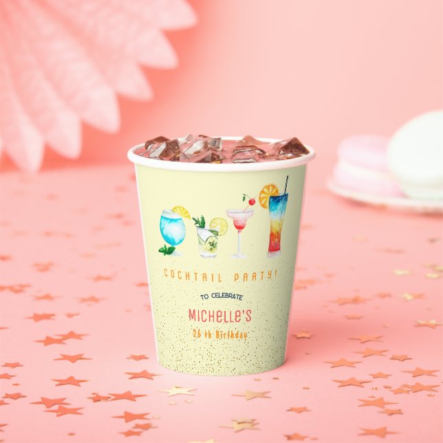 Watercolor Cocktail birthday party for adults Paper Cups (Insitu)