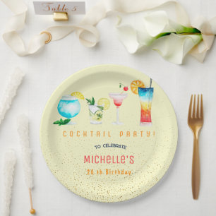 Watercolor Cocktail birthday party for adults Paper Plate
