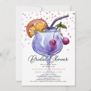  Watercolor Cocktail Confetti Bridal Shower  Invitation
