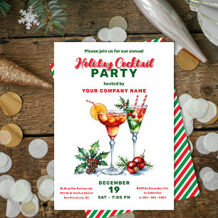 Watercolor Cocktail Corporate Christmas Party Invitation