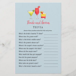 Watercolor Cocktail Couple's Shower Trivia games