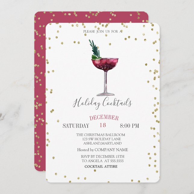  Watercolor Cocktail Diamonds Company Christmas  Invitation (Front/Back)