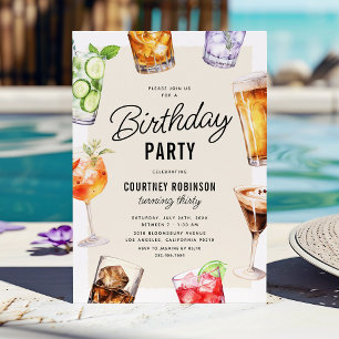 Watercolor Cocktail Drinks Birthday Celebration Invitation