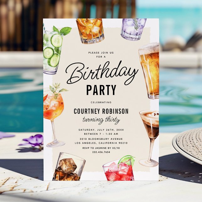 Watercolor Cocktail Drinks Birthday Celebration Invitation (Creator Uploaded)