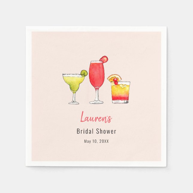  Watercolor Cocktail drinks Bridal Shower Napkins (Front)
