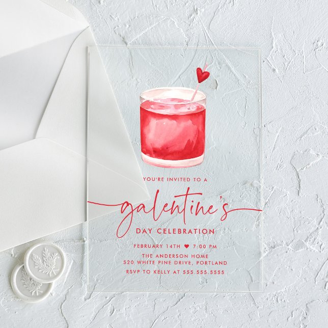 Watercolor Cocktail Galentine's Day Party Acrylic Invitations (Creator Uploaded)