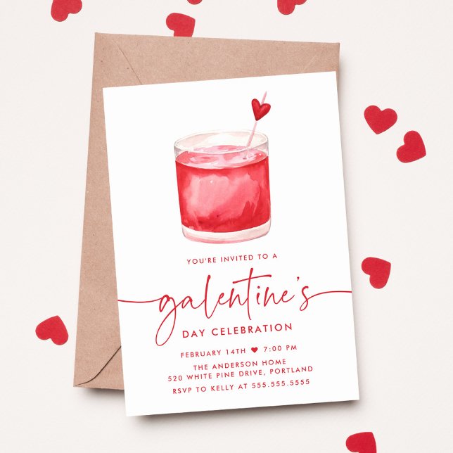 Watercolor Cocktail Galentine's Day Party Invitation (Creator Uploaded)