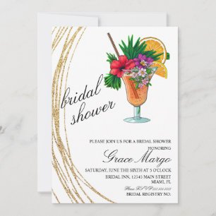 Watercolor Cocktail Glitter Bridal Shower  Invitation